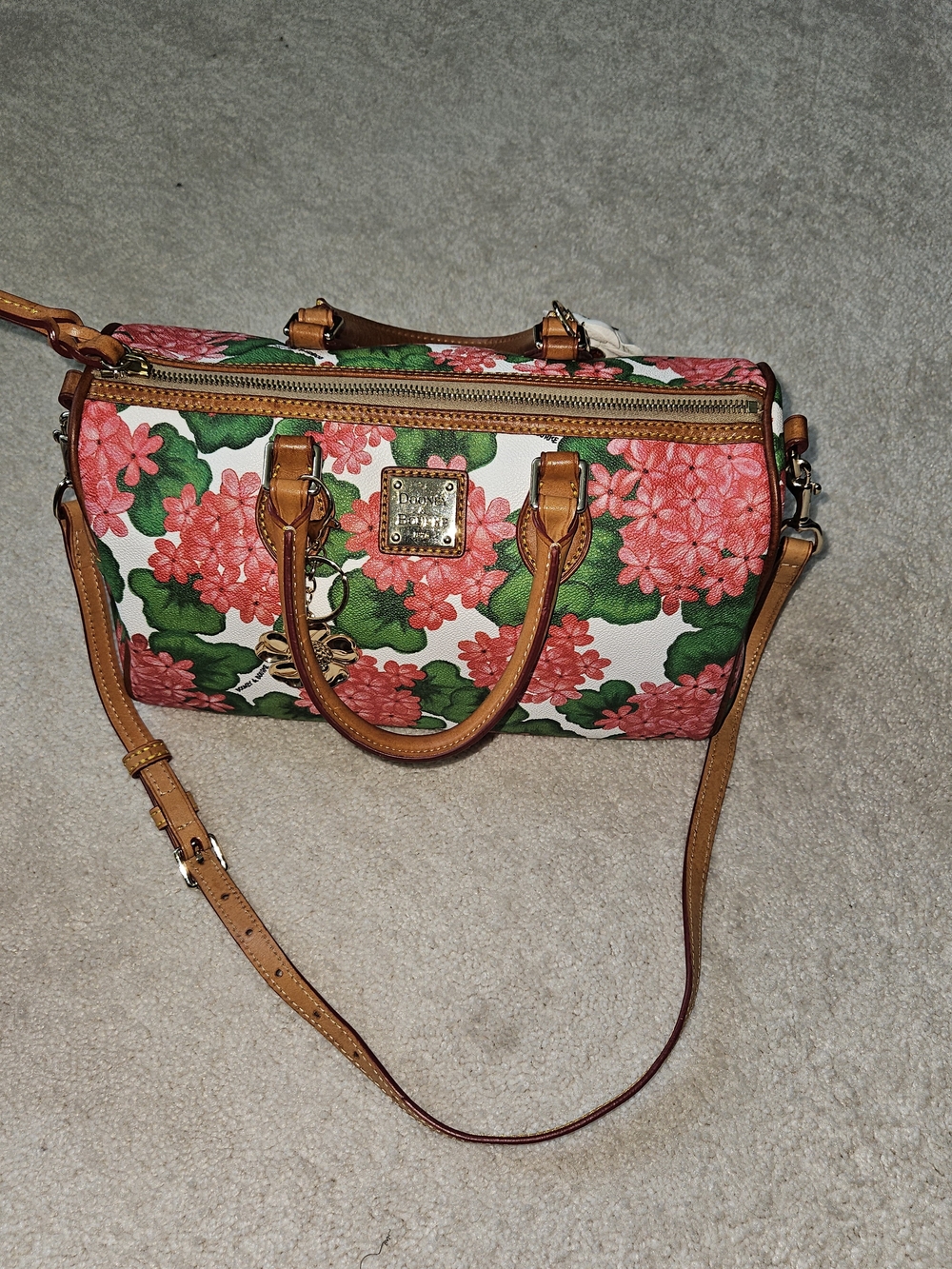 Dooney & Bourke Pink Floral Satchel with Tan Trim  Size 30